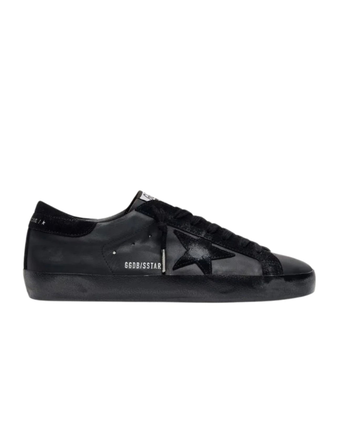 Golden Goose Men's Super-Star in black nappa with black suede star and heel tab